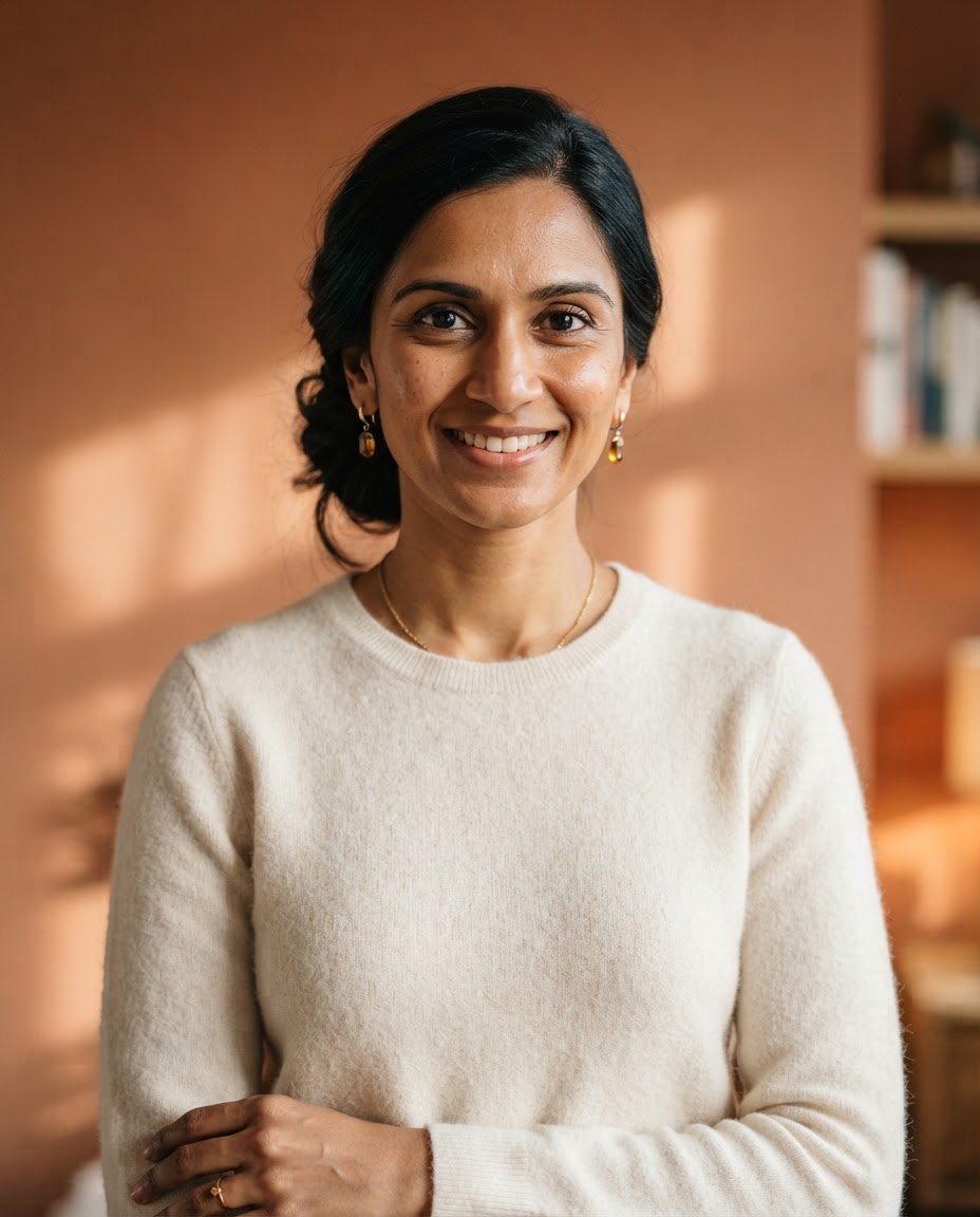Priya Nanduri, principal product designer, smiling in an ivory top