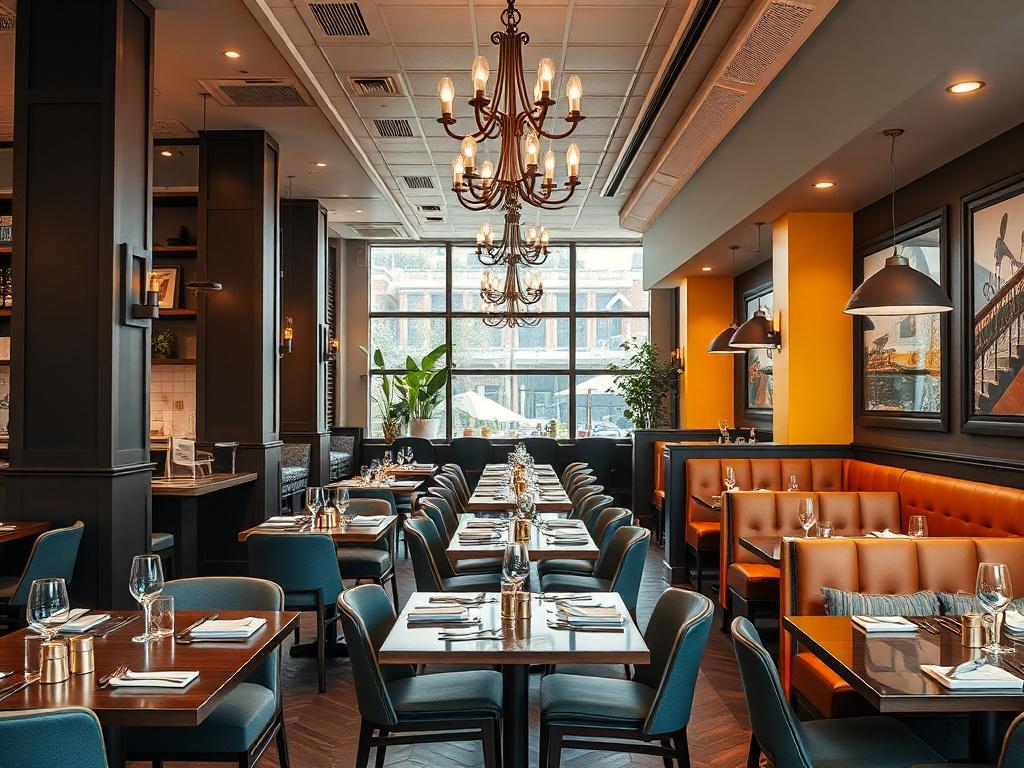 A beautifully remodeled restaurant interior featuring modern decor, vibrant colors,