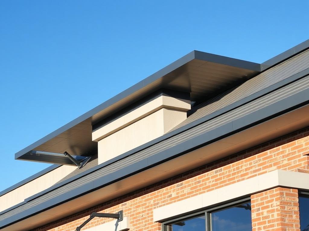 A newly installed commercial roofing system on a retail store,