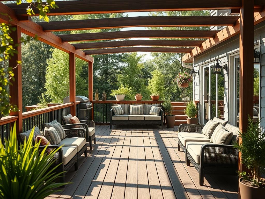A well designed multi level outdoor deck with built in