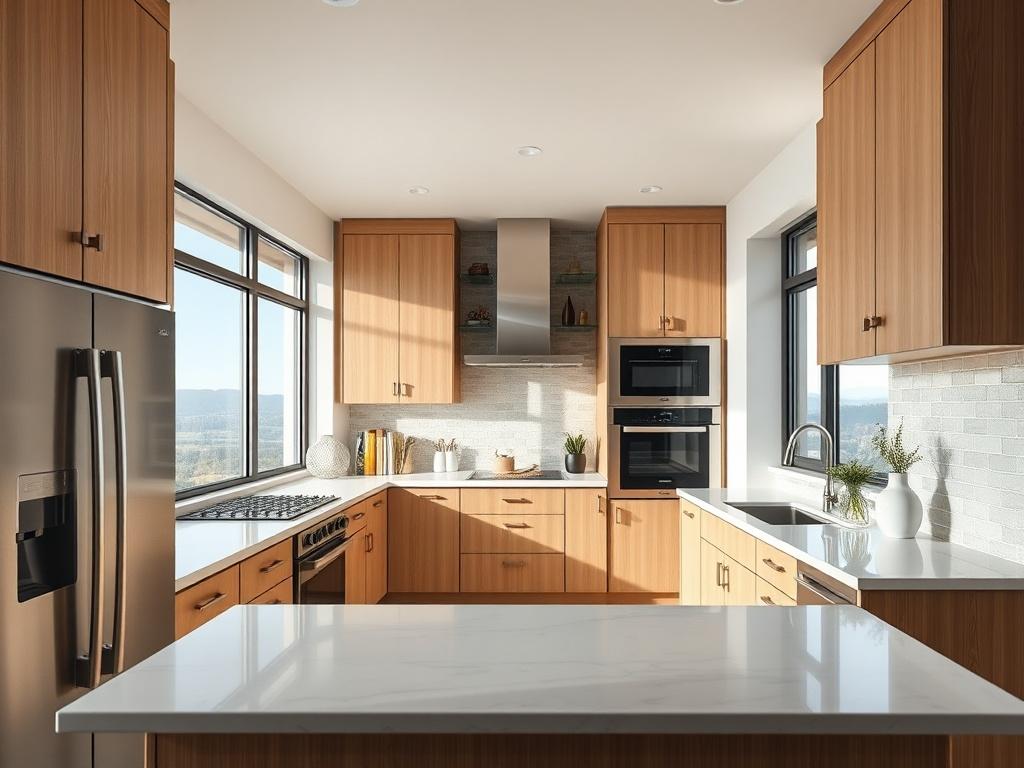 A beautifully remodeled kitchen showcasing modern appliances, elegant cabinetry, and