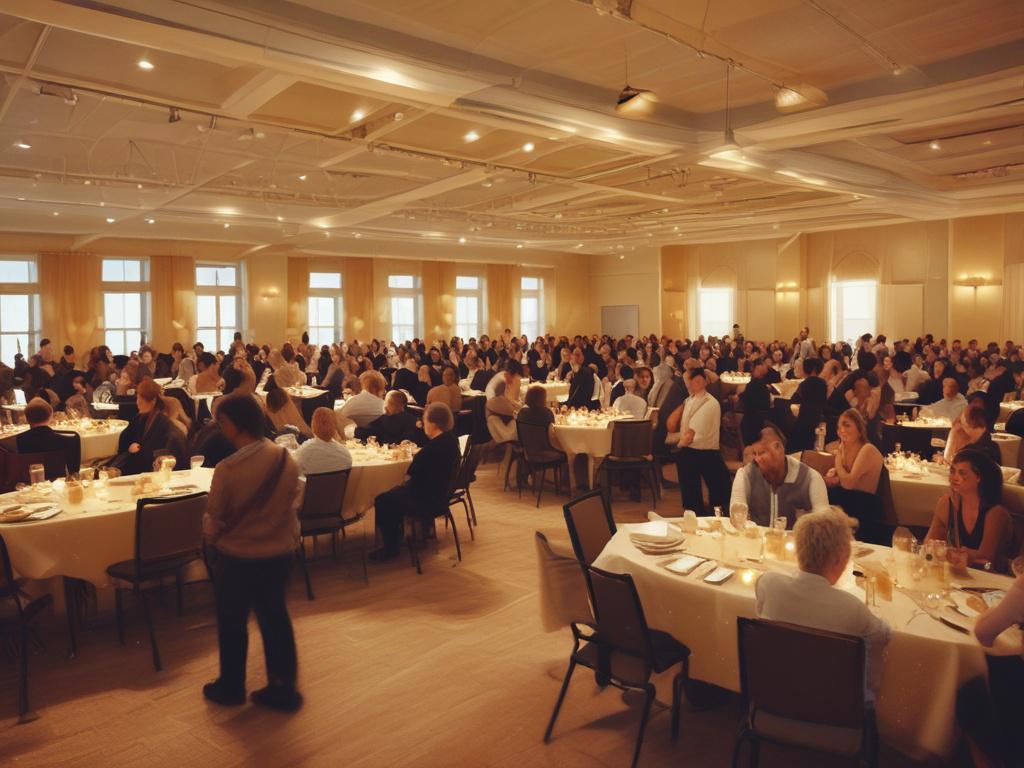 An engaging community event taking place in a warm, inviting