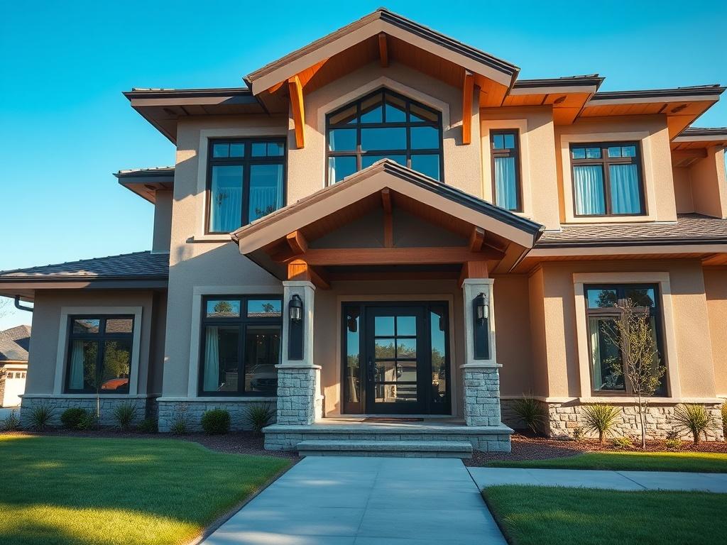 A close up shot of a modern, custom built home
