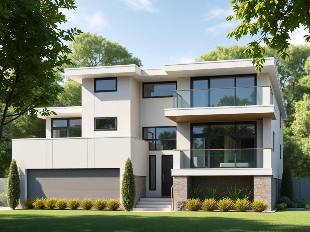 A beautifully rendered close up of an innovative home design