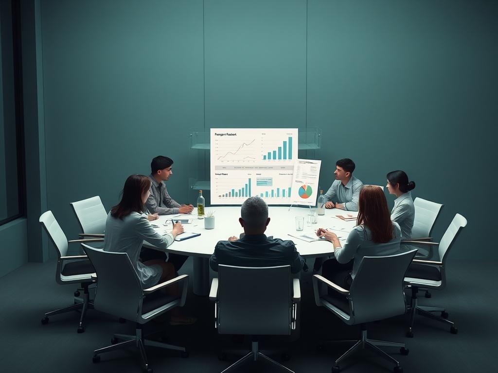 A modern office setting showcasing a diverse team engaged in