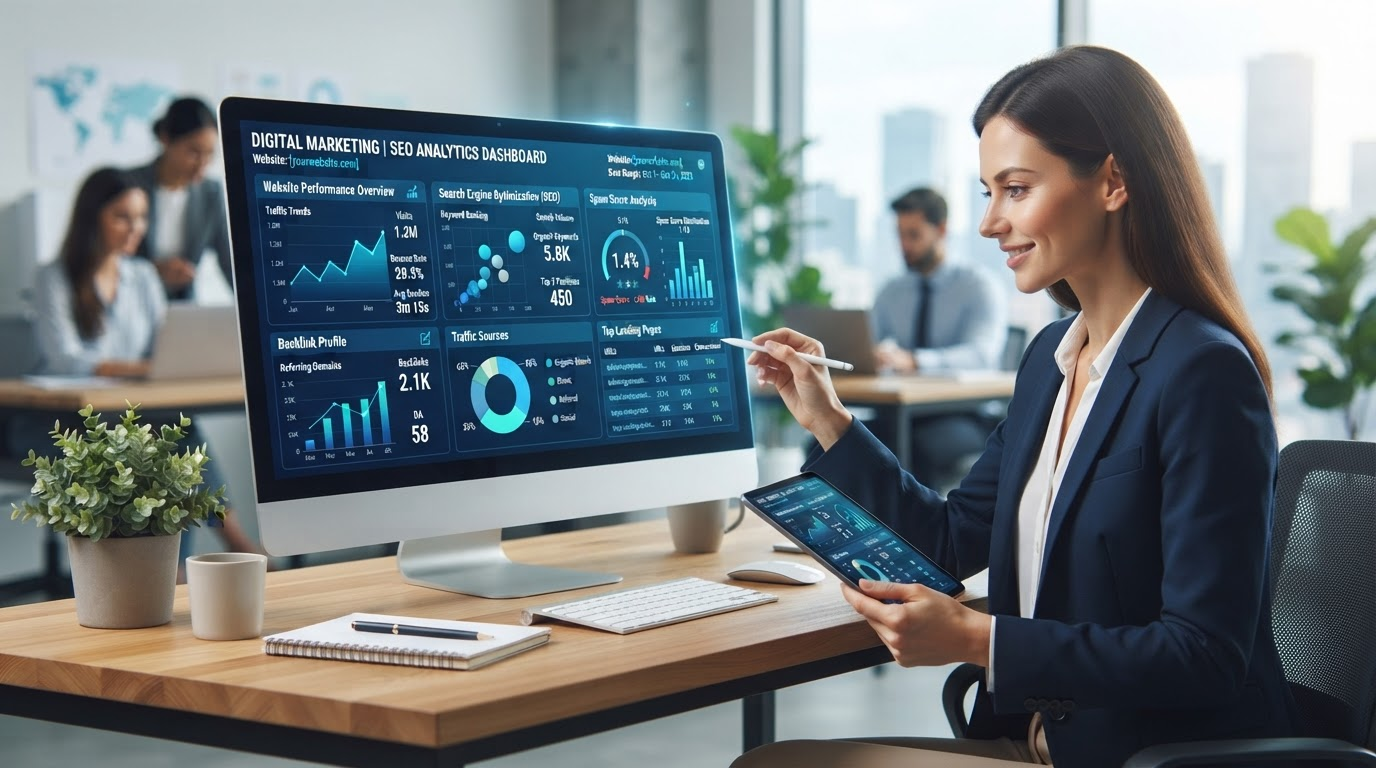 SEO analytics dashboard showing spam score analysis