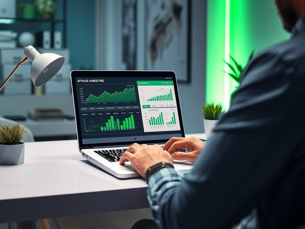 A professional setting showcasing a person analyzing affiliate marketing data