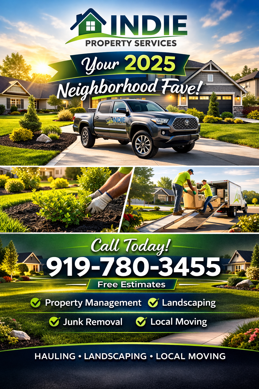 Indie Property Services hauling and junk removal truck