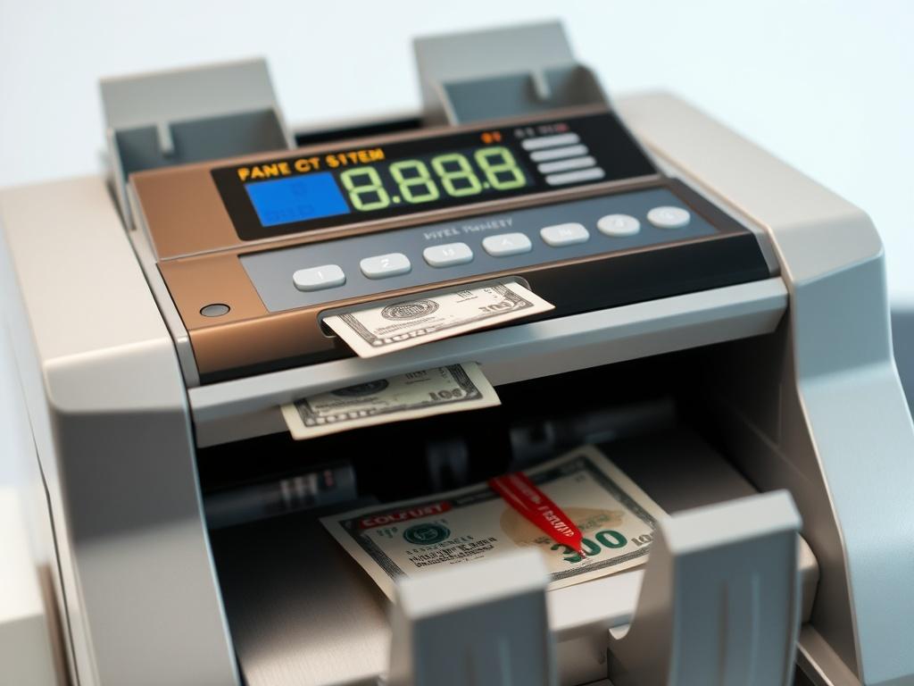 A close up shot of a high tech money counting