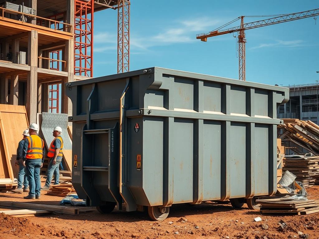 A high resolution image showcasing a commercial dumpster at a