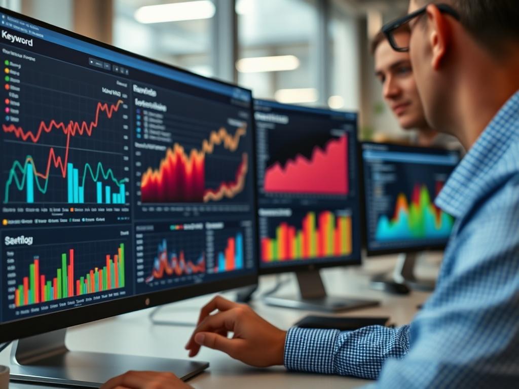 A close up of a person analyzing keyword data on