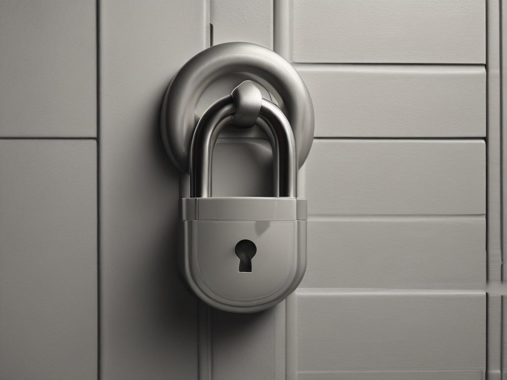 Create a hyper-realistic close-up image of a secure lock symbolizing safety and trust. The lock should be prominently displayed in the center, with a soft-focus background of a blurred office setting. The colors should align with rgb(50, 170, 39), enhancing the feeling of security and reliability.