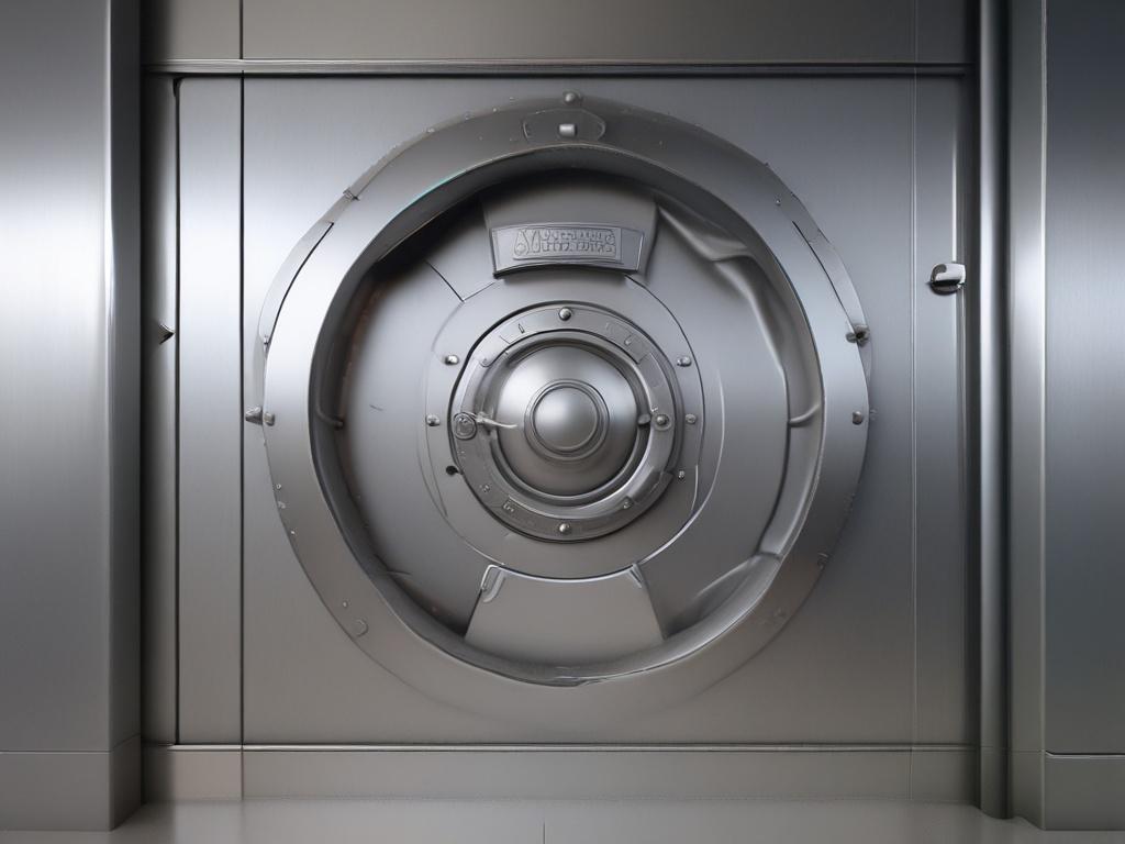 A close-up shot of a secure vault door slightly ajar, symbolizing safety and security. The vault is metallic with a shine, and the background is softly blurred to emphasize the door. The lighting is warm, suggesting a sense of trust and reliability. The colors in the image should complement the primary color rgb(50, 170, 39). Shot with a 45mm f/1.2 lens for hyper-realistic detail.