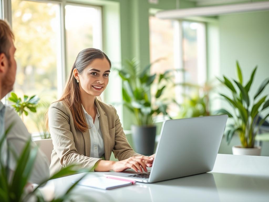 A professional marketing consultant working with a small business owner