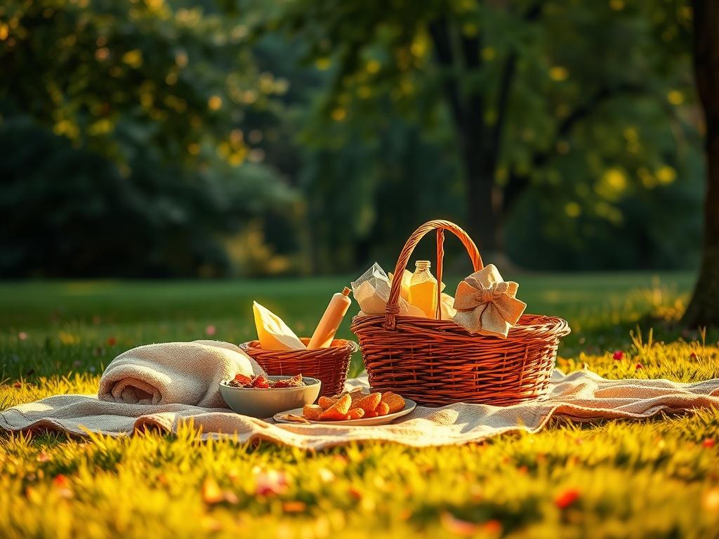 A serene park setting under soft lighting, featuring a beautifully