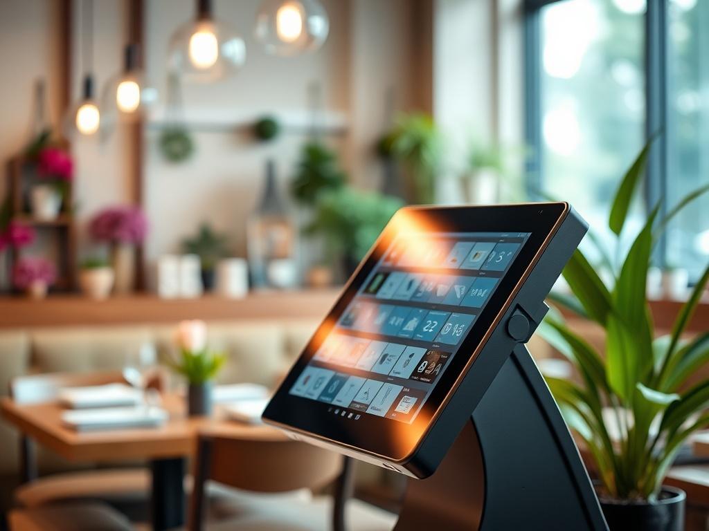 **Image Generation Prompt:**

Create a realistic high-resolution photo that embodies the essence of a blog titled "POS Systems in the AI Era: Comprehensive Integration Guide for Restaurant Owners." The composition should be simple and clear, featuring a sleek, modern Point of Sale (POS) system prominently in the foreground. The POS system should showcase an intuitive touchscreen display filled with user-friendly interfaces, representing the integration of AI technology in restaurant management. 

Use a clos