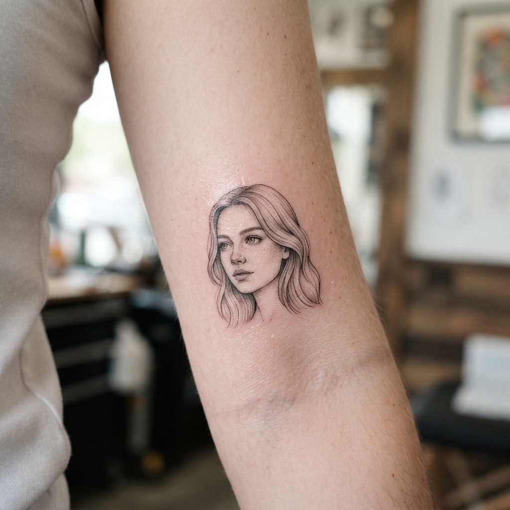 Single-needle portrait tattoo by Rosa Vance