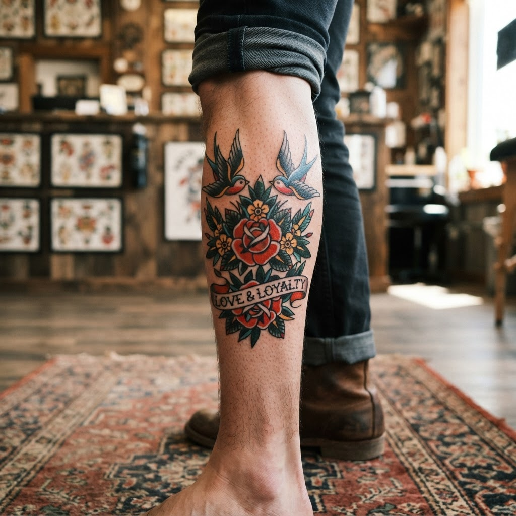 Swallow birds traditional tattoo by Deshawn Okafor