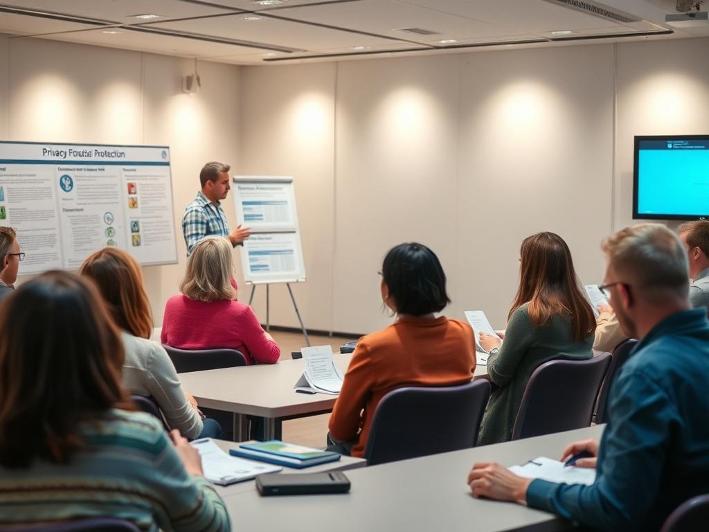 An informative workshop setting with a speaker engaging an attentive