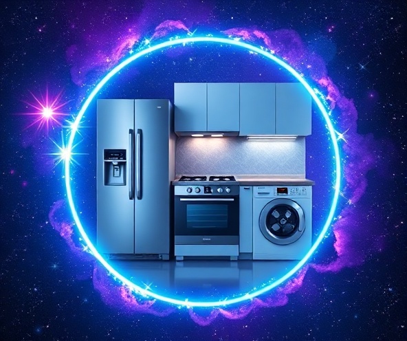 Modern kitchen appliances in cosmic frame