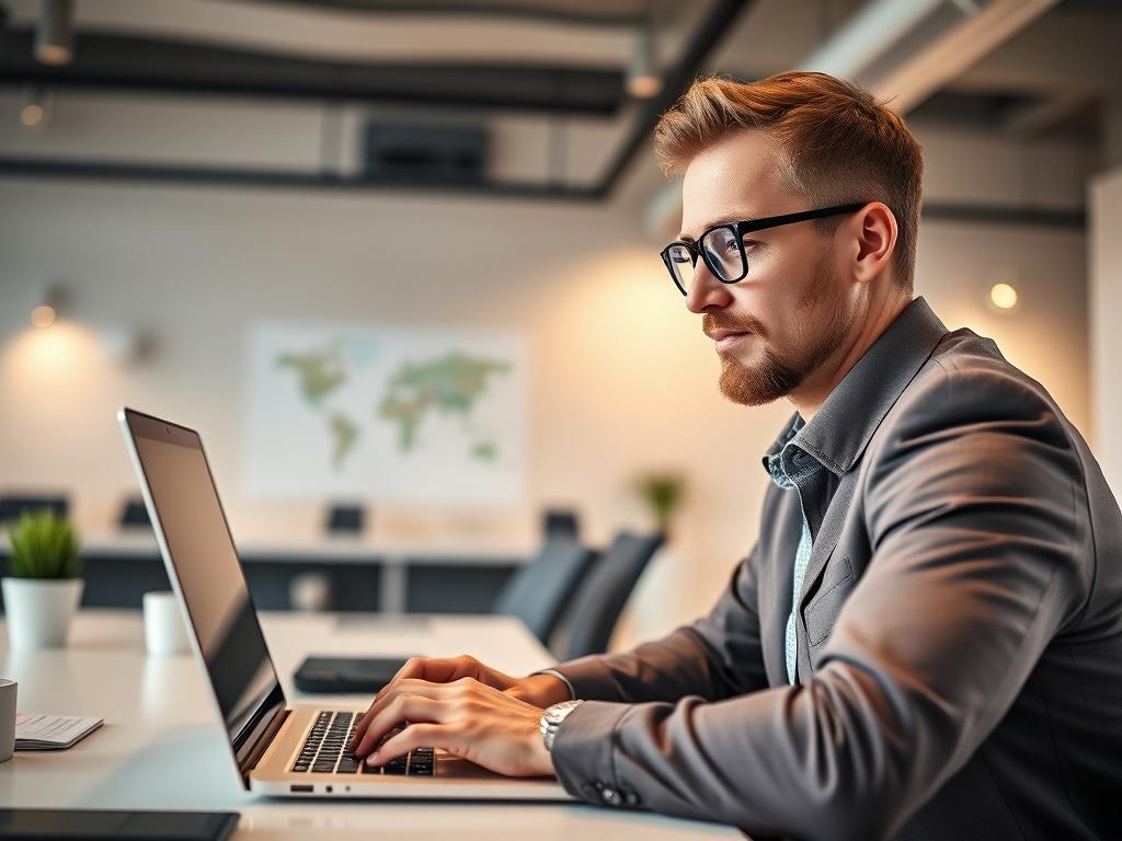 A close up shot of a confident business professional working