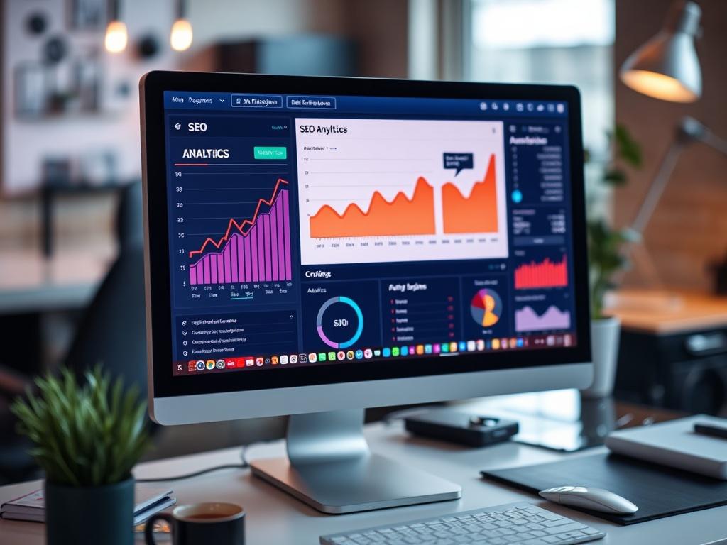 A realistic high resolution of a computer screen showing analytics