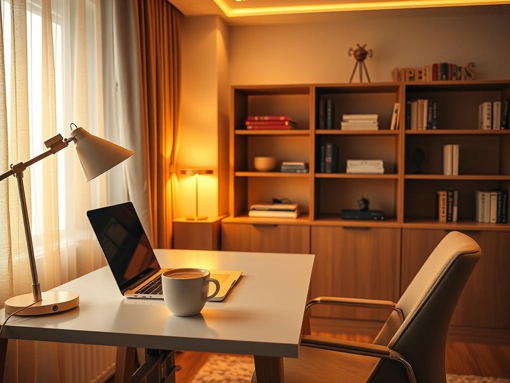 An elegantly designed workspace within a rental unit, complete with