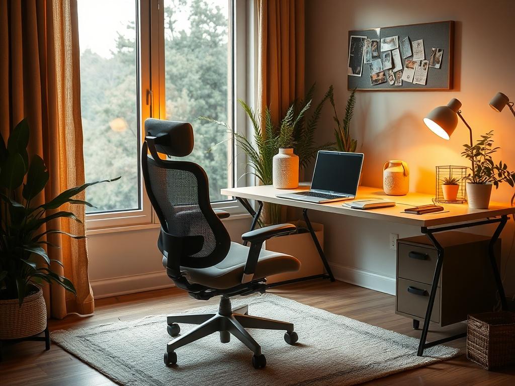 A tranquil remote work haven featuring a dedicated workspace with