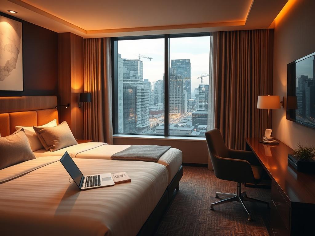 A sleek and modern business traveler suite designed for comfort