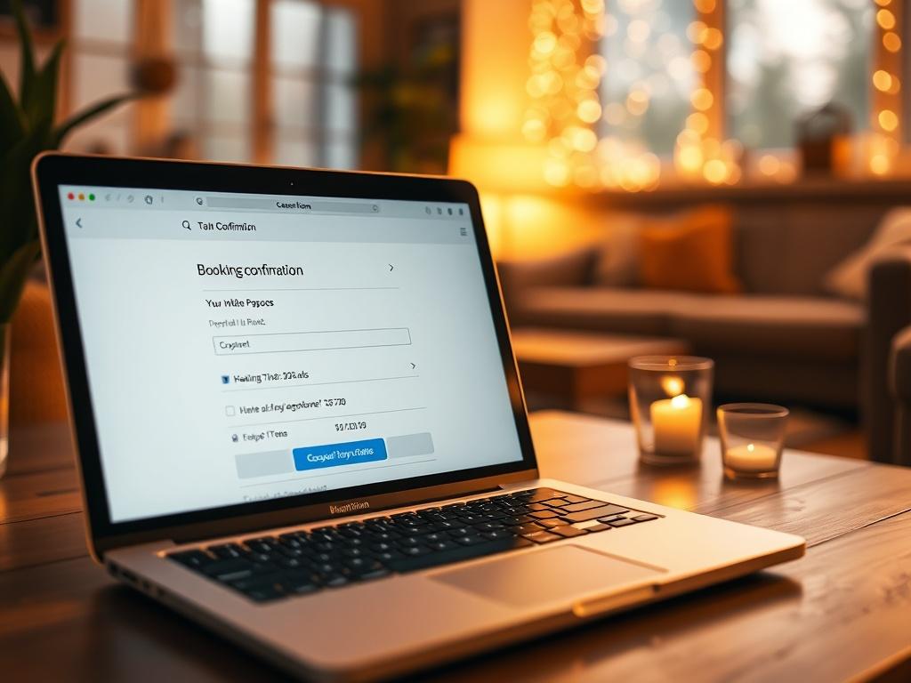 A close up of a laptop screen displaying the booking