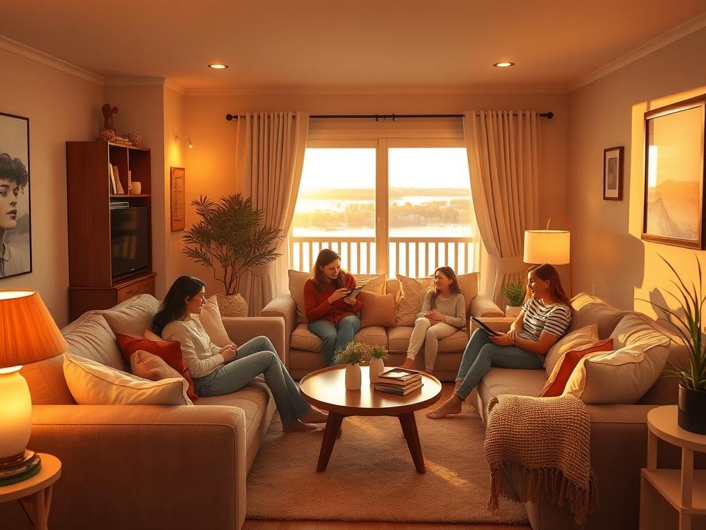 A warm, inviting living room in a rental property where