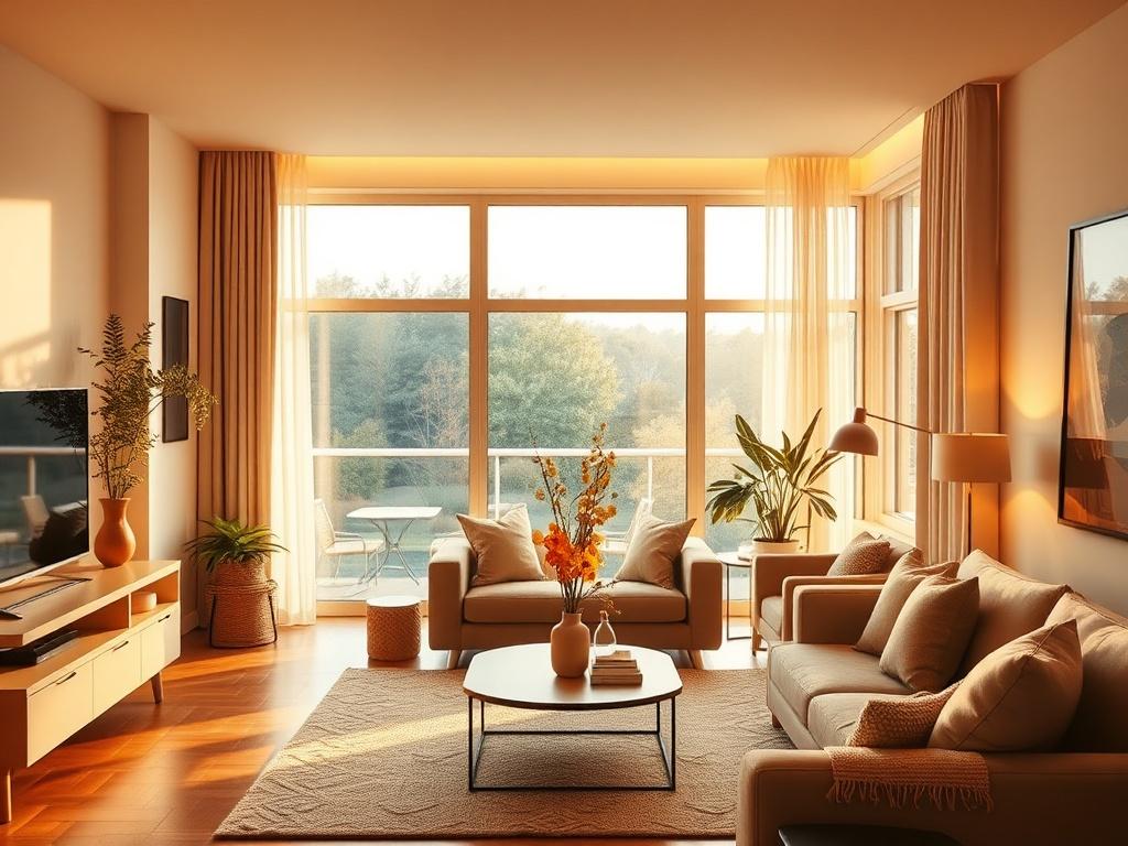 A serene interior of a fully furnished rental property, showcasing