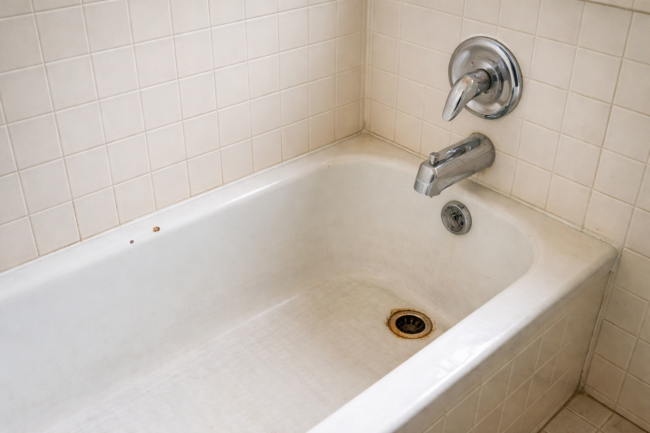 Worn bathtub before refinishing
