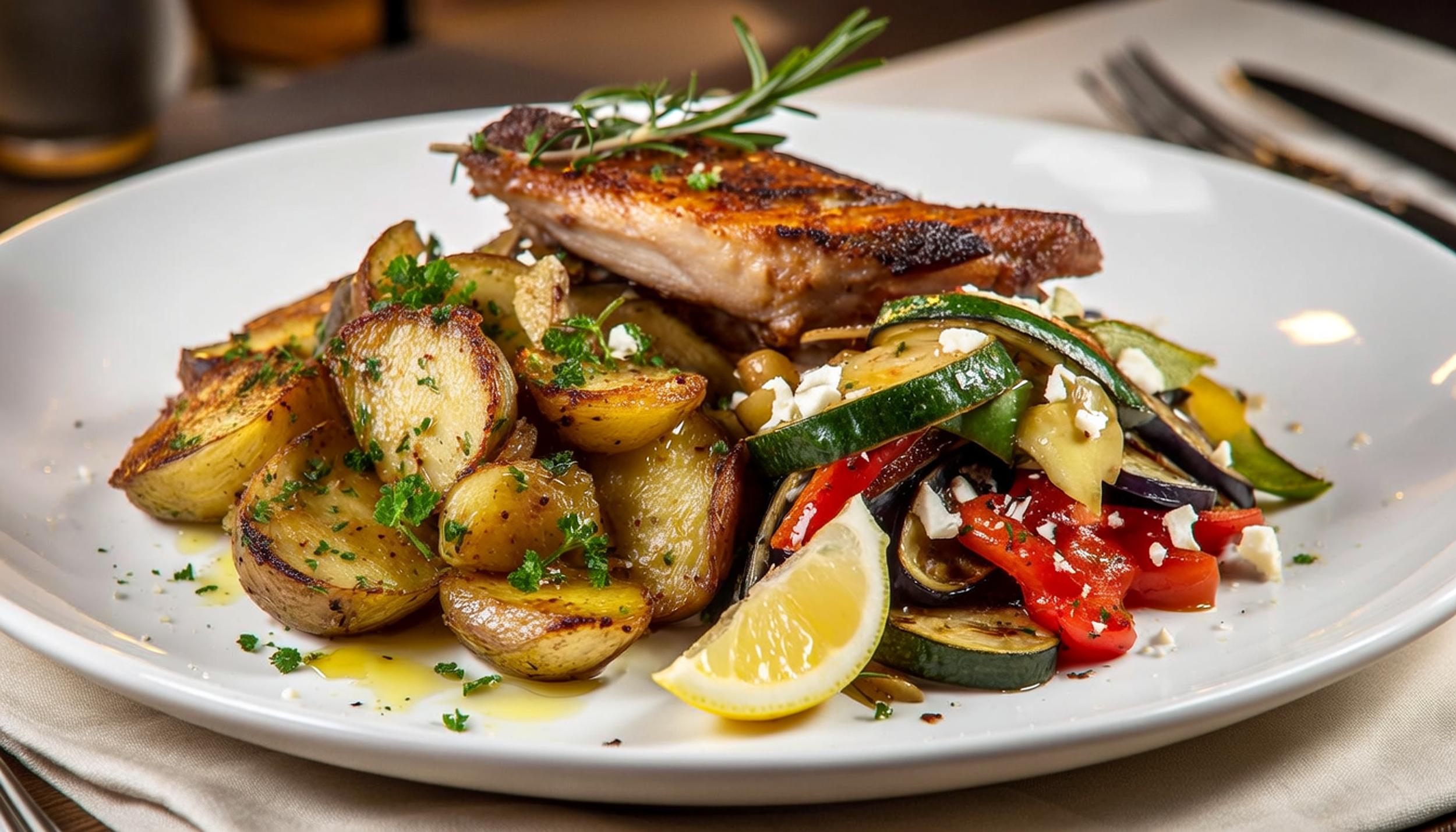 lemon potatoes and briam and chicken.jpg