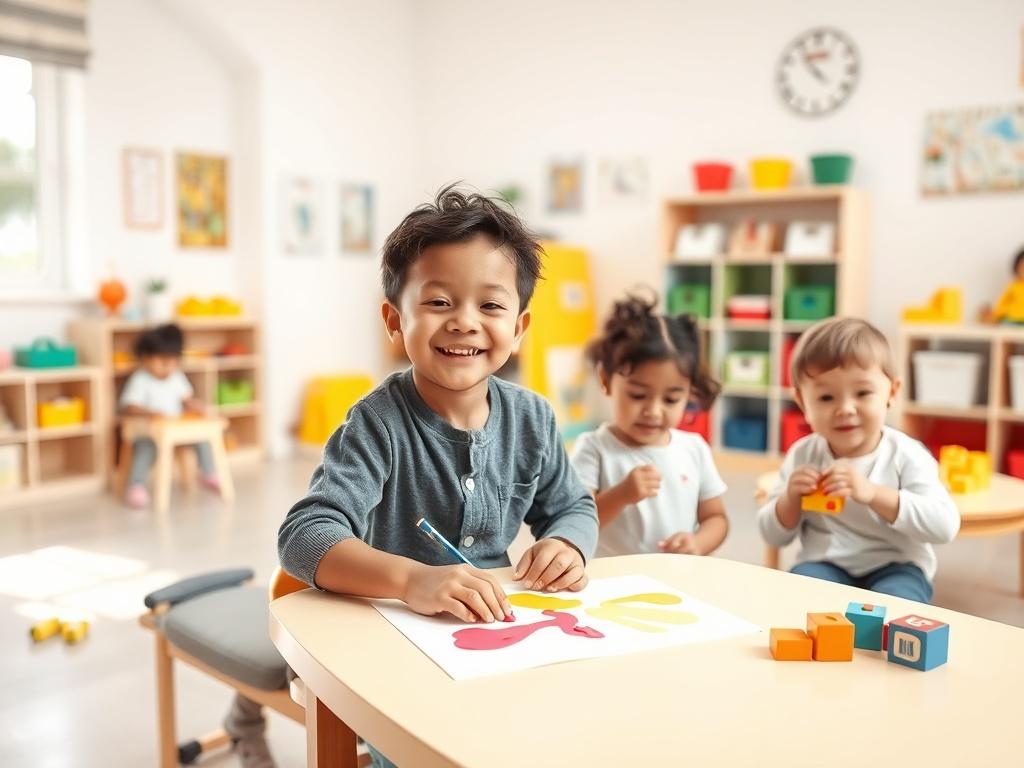 A bright and welcoming childcare classroom with colorful toys and