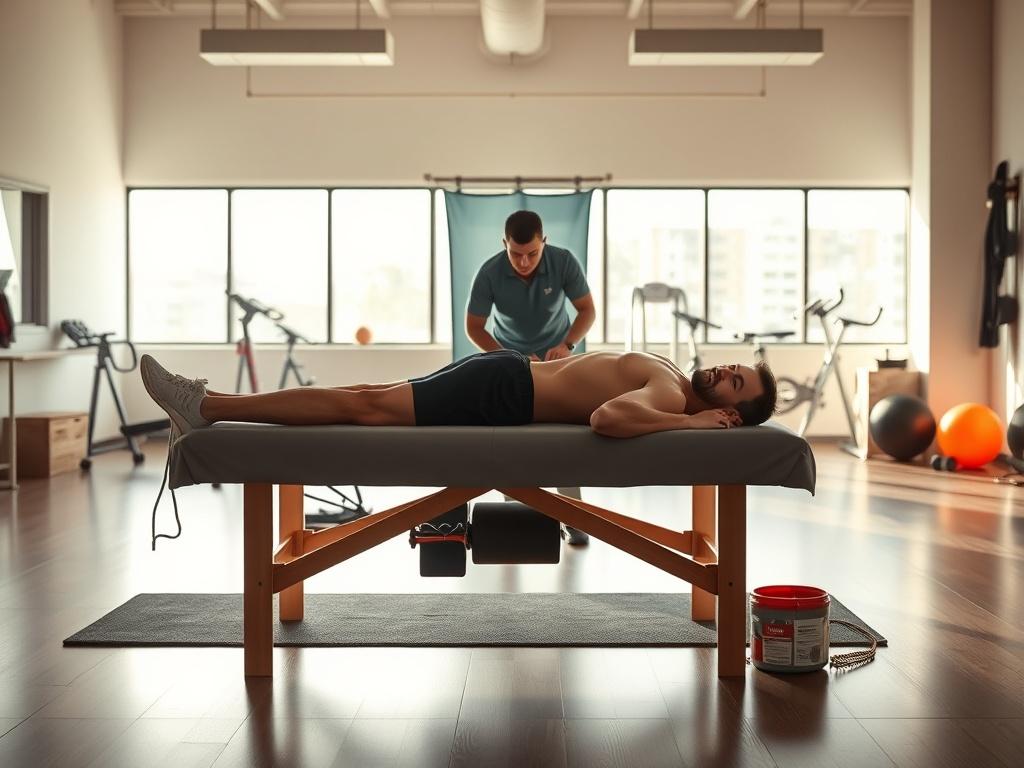 A dynamic sports massage setting featuring an athlete on a