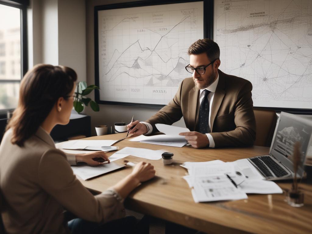 A realistic high resolution image showing a financial advisor and