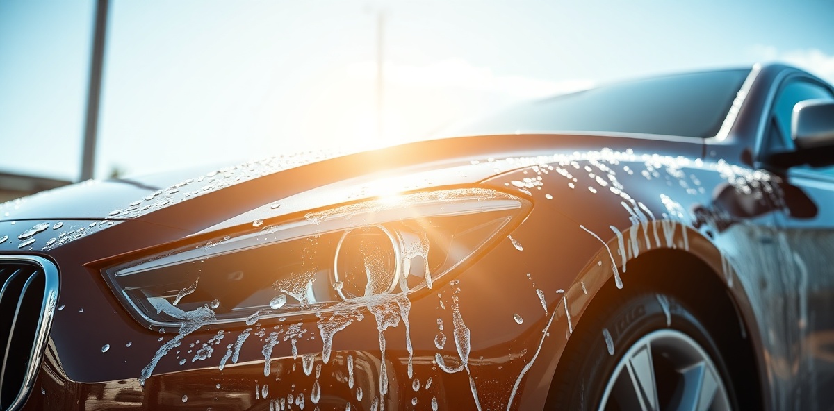 Freshly washed car in sunlight