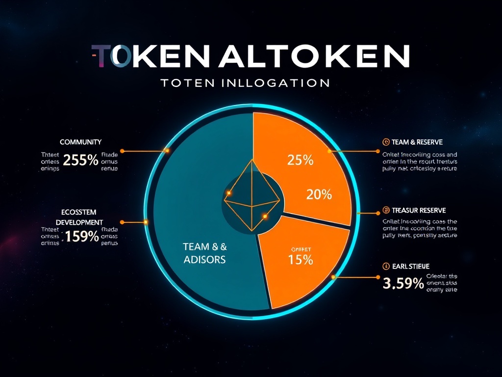 AETHER Token Allocation Pie Chart showing Community 25%, Ecosystem Development 20%, Team & Advisors 15%, Treasury Reserve 25%, Early Supporters 15%