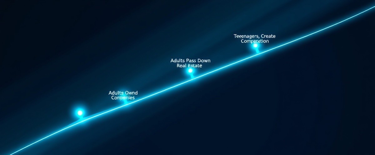 Generational wealth timeline showing progression from children to teens to adults to enterprises