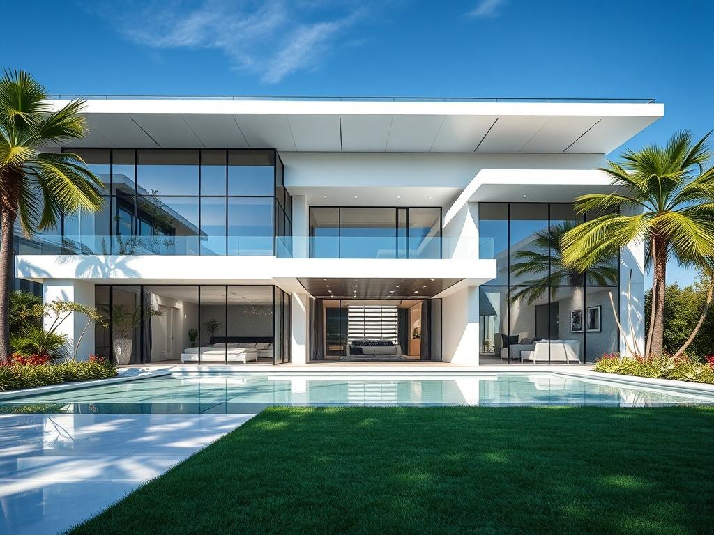 A luxurious modern home exterior featuring sleek lines and a