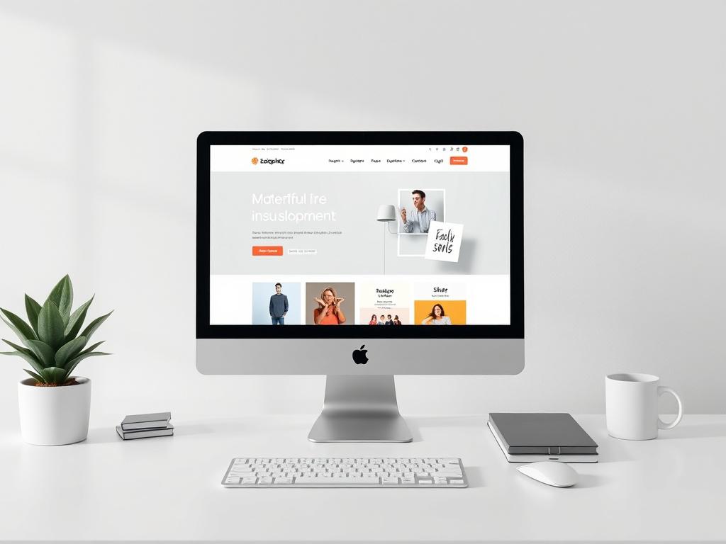 An elegant workspace featuring a desktop computer displaying a beautifully