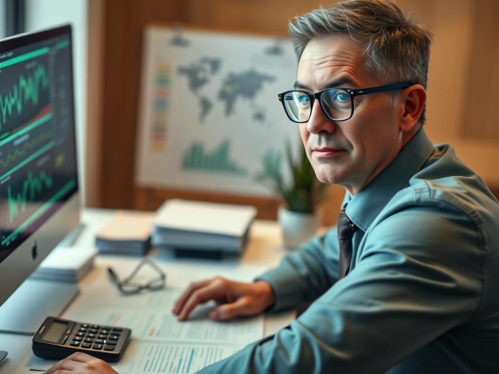 A hyper realistic close up of a confident accountant at