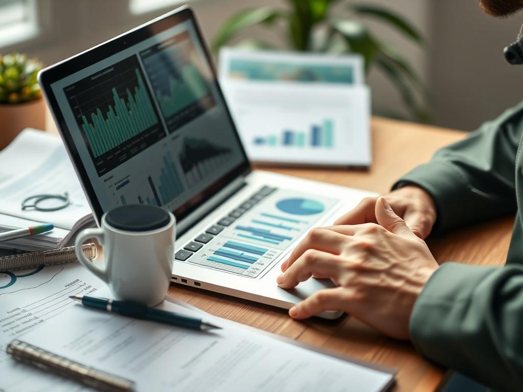A close up shot of a financial analyst analyzing graphs