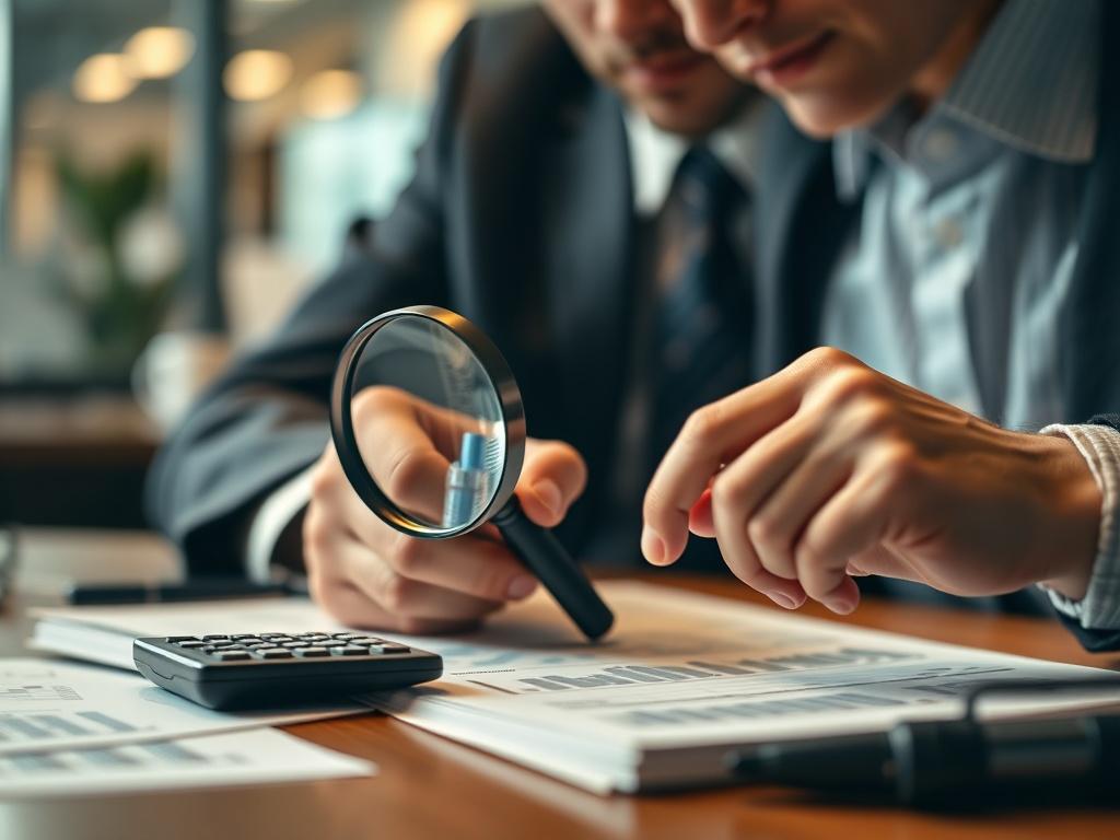 A close up shot of an auditor reviewing financial statements