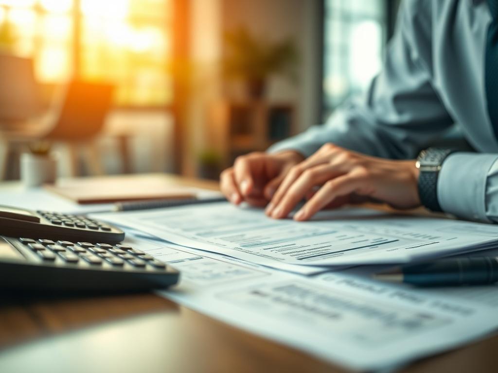 A close up shot of a professional accountant reviewing tax