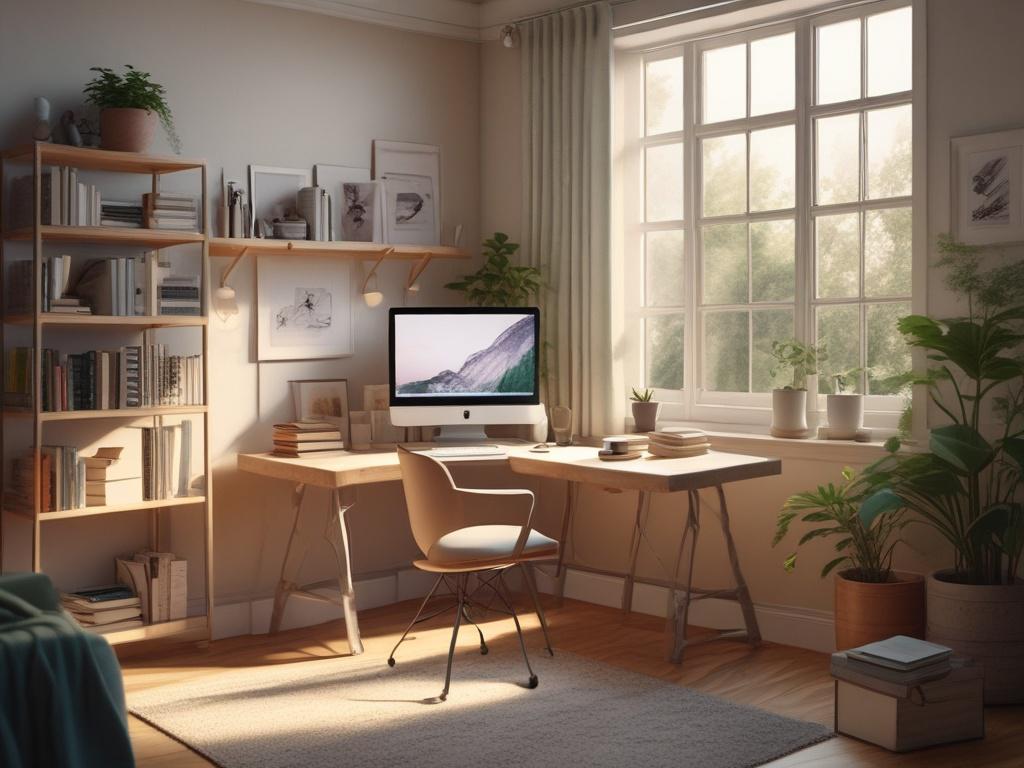 **AI Image Generator Prompt:**

Create a realistic high-resolution photo depicting a serene home office environment that embodies the theme of productivity while working from home. The composition should be simple and clear, featuring a single subject: a focused individual engaged in their work. This person should be seated at a tidy desk, using a laptop with a few neatly arranged stationery items, such as a notepad and a pen, to emphasize organization.

The subject should be a young adult, dressed casually