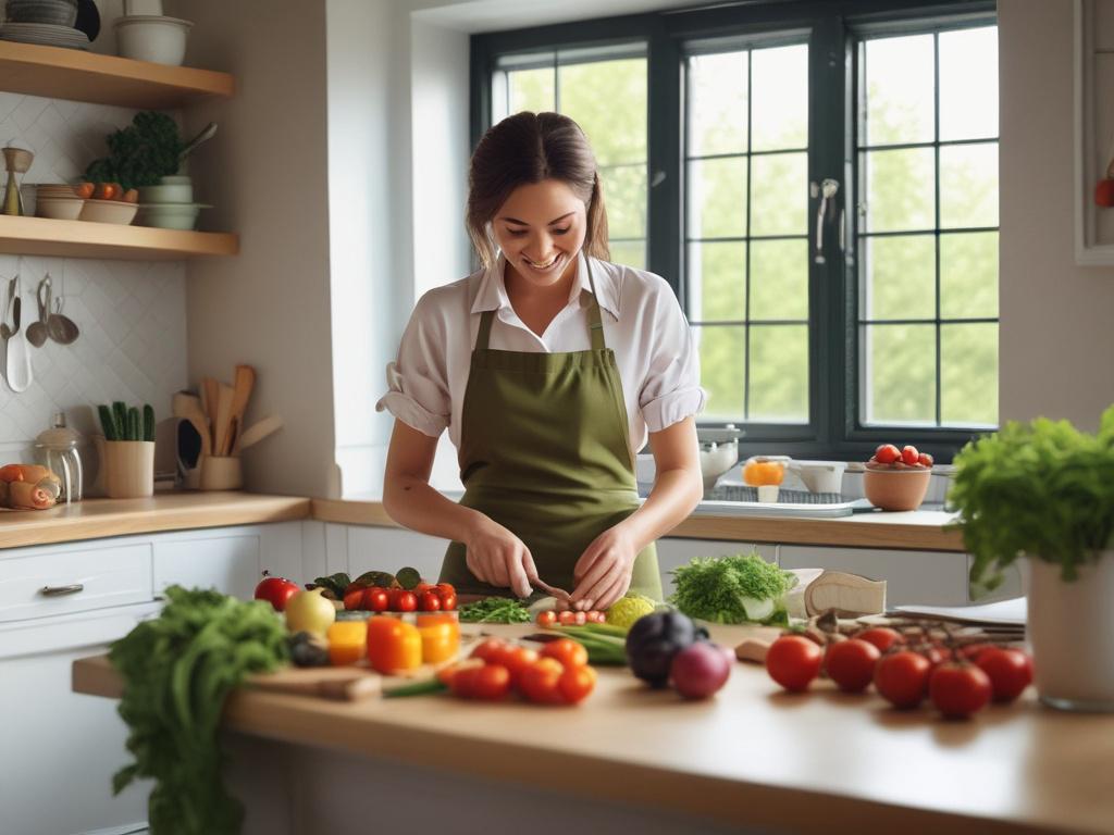 An inviting kitchen scene showcasing a person preparing a colorful