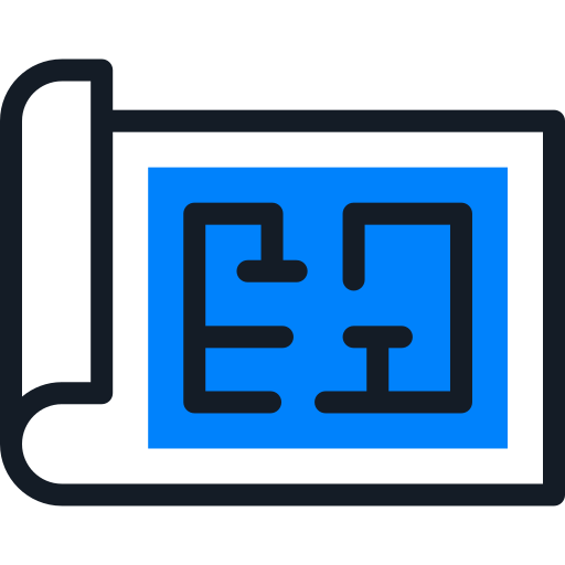 A cartoon rendering of a blueprint.