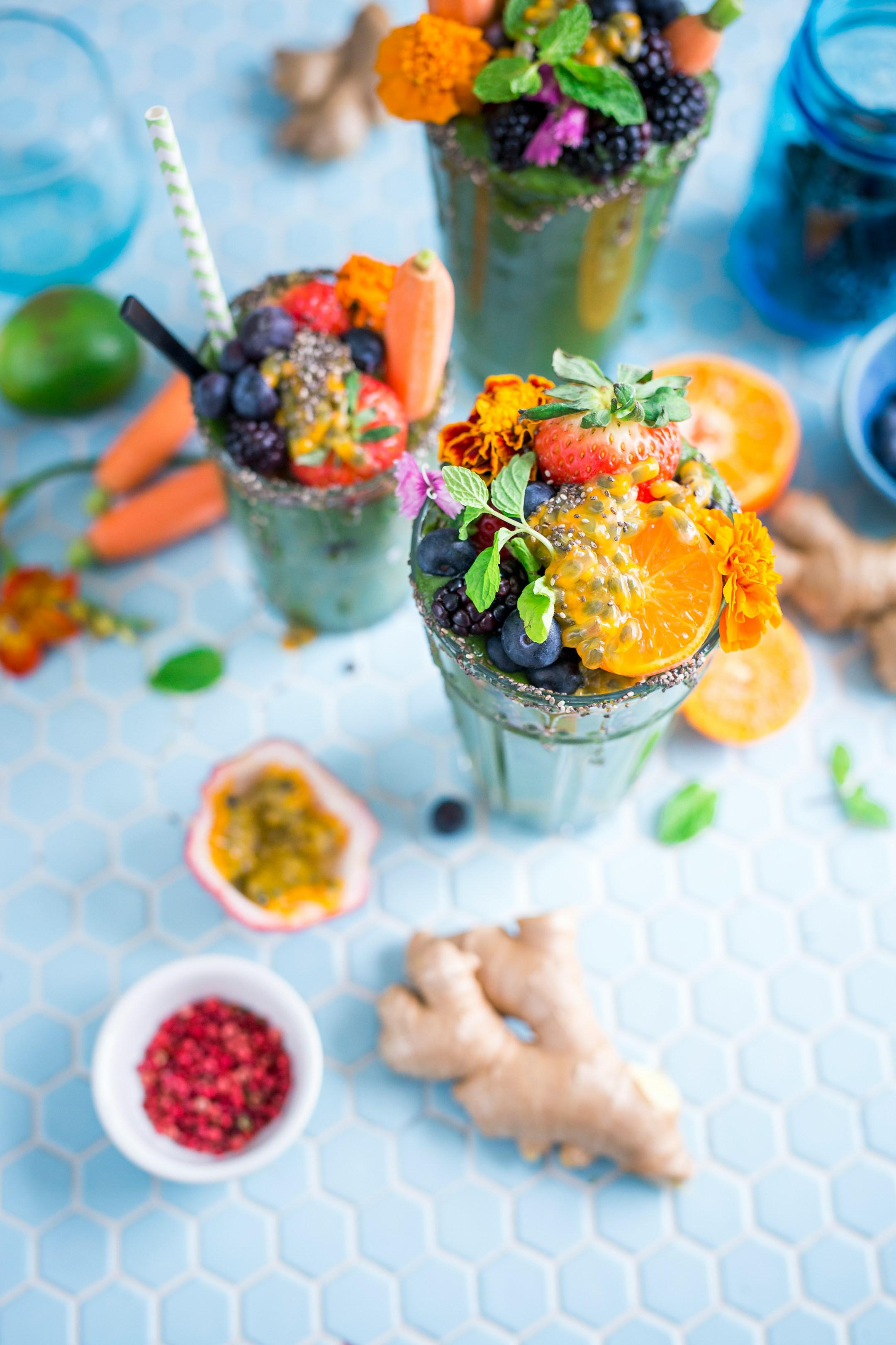 Too much fruit in the fridge meant it was time to make a smoothie. In went everything. And I mean, everything: kale, arugula, berries, oranges, mint, ginger, chia seeds, honey. Blend. Serve. So happy.
